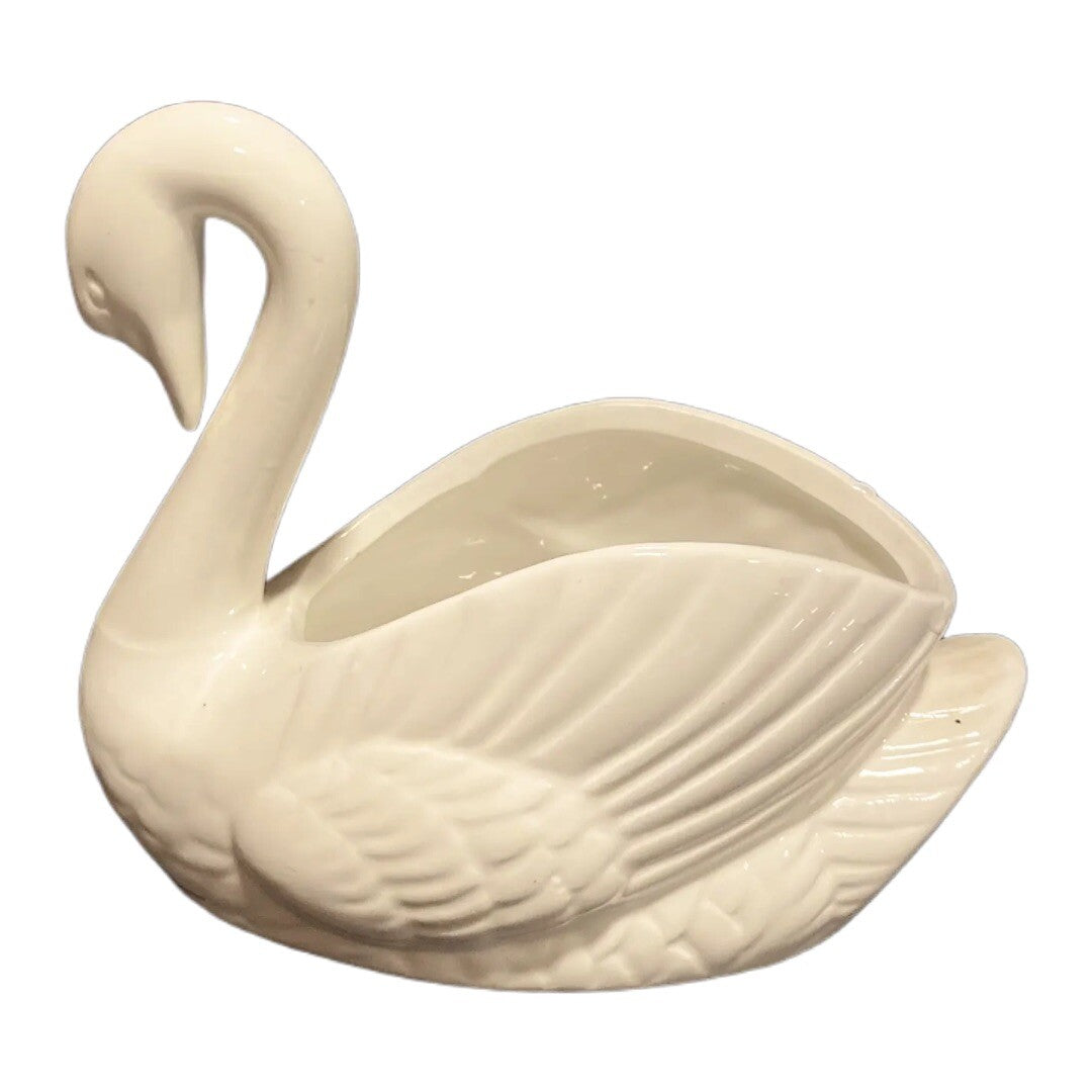 Swan Shape Ceramic White Planter Vase Figurine Cactus Pot Home Garden Desk