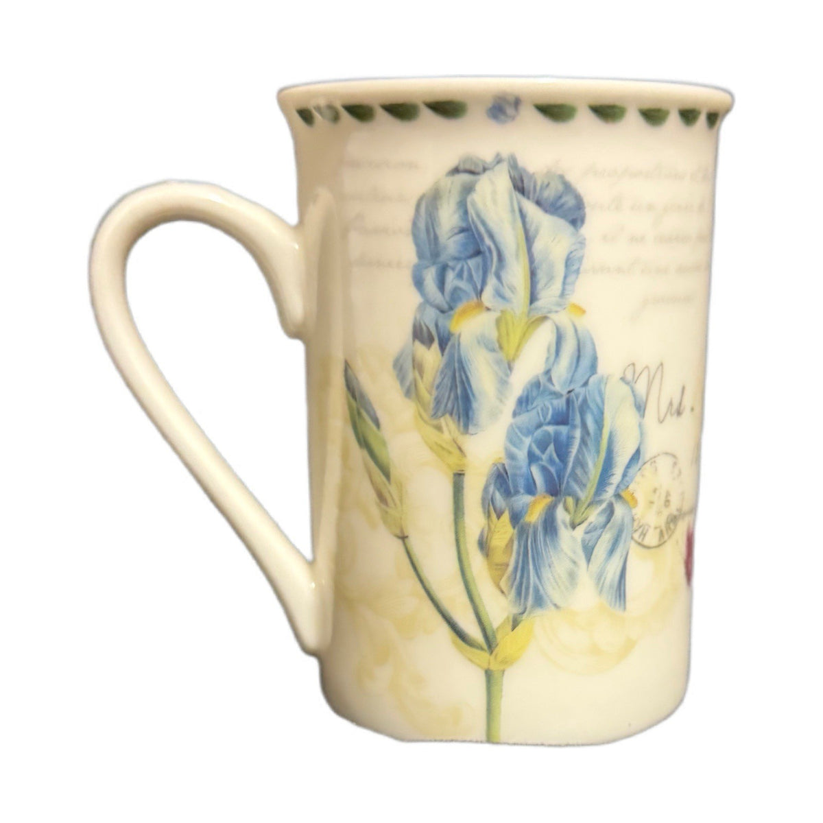 Kent Pottery Bone China Mug Blue Iris Butterfly Floral Tea Coffee Cup 10 oz