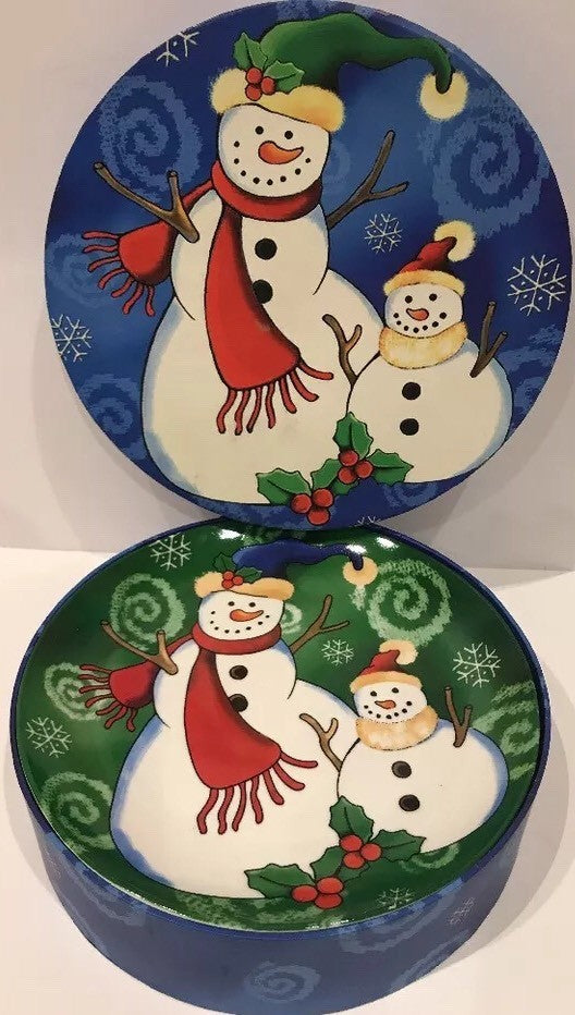 Set Of 4 Christmas Salad/Dessert Plates Snowman-VIGOR