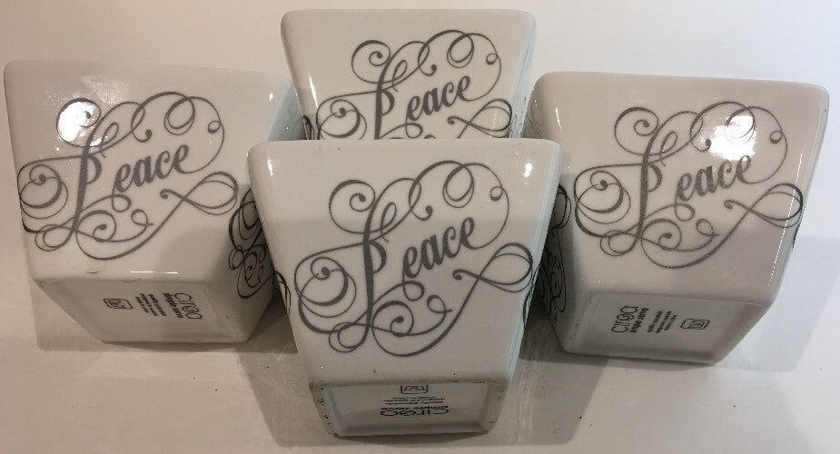 Ciroa Simple Serve Set 4 Square White Porcelain Bowls Black Design Pattern PEACE