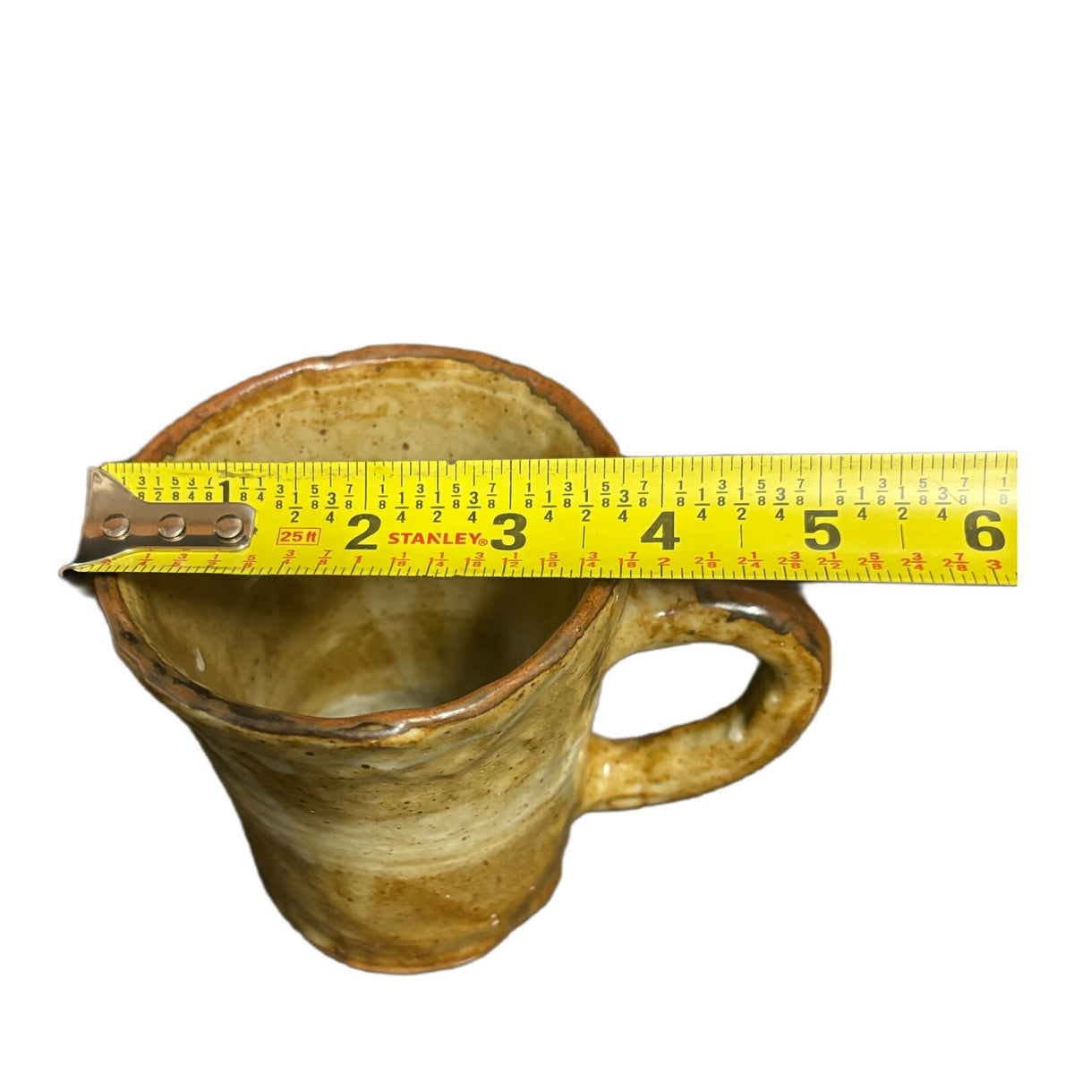 Art Pottery Handcrafted 2-Mugs Brown Greenish Shades Stoneware Tea Coffee Cups