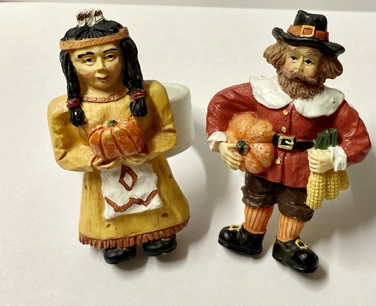 Rare Thanksgiving Ceramic Napkin Holder Pilgrim Pumpkin Harvest Boy Girl