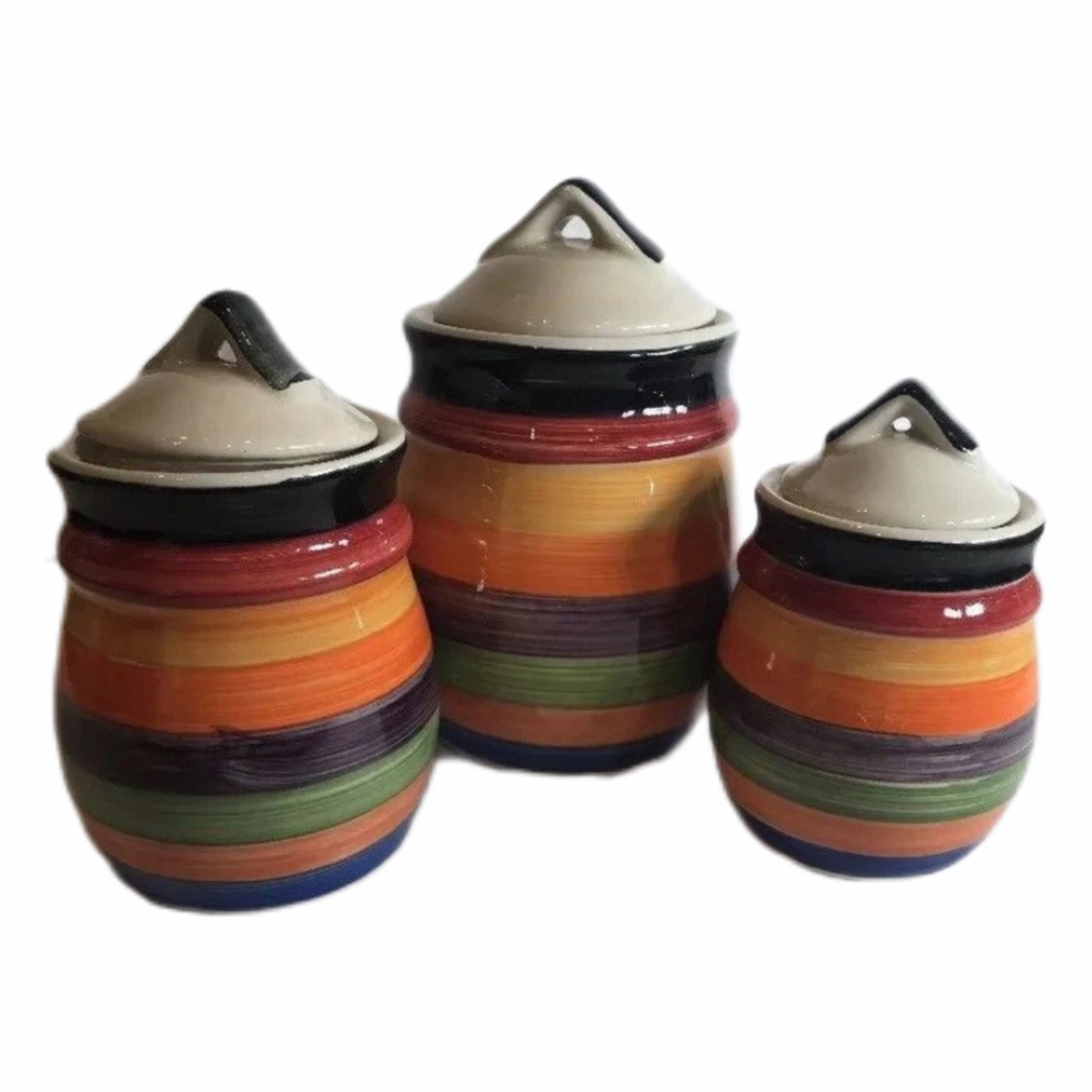 Philippe Richard Rondo Hand Painted Multicolor Canister Set of 3 or Shakers Set