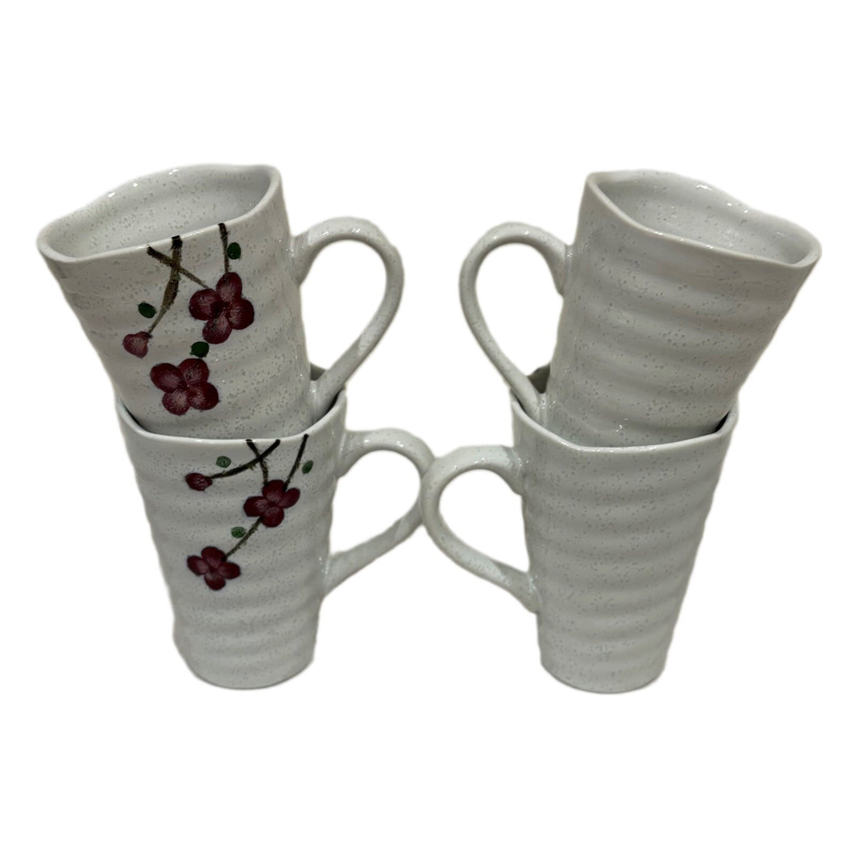 Vintage KoTo 4-Mugs Floral Red Cherry Blossom Ceramic Japan Coffee Tea Cup