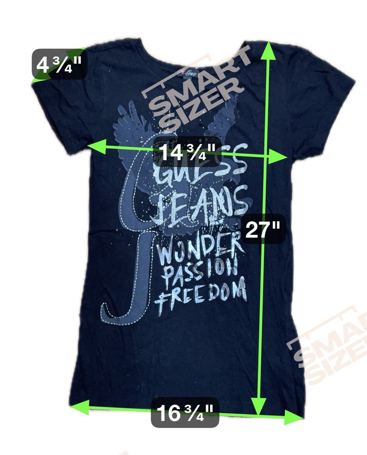 Guess Jeans Women's Black T-Shirt Silver Embellished Wonder Passion Freedom L