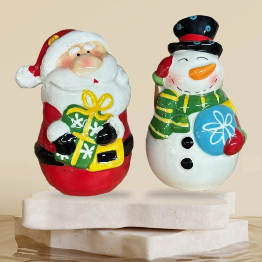 Santa Claus And Snowman Ceramic Salt & Pepper Shakers