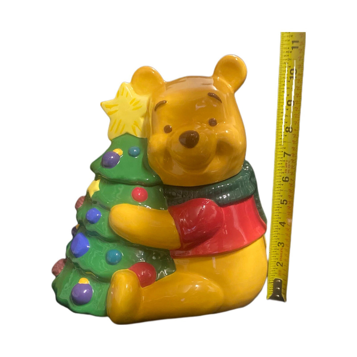 Vintage The Disney Store Winnie The Pooh Christmas Tree Ceramic Cookie Jar 11" H