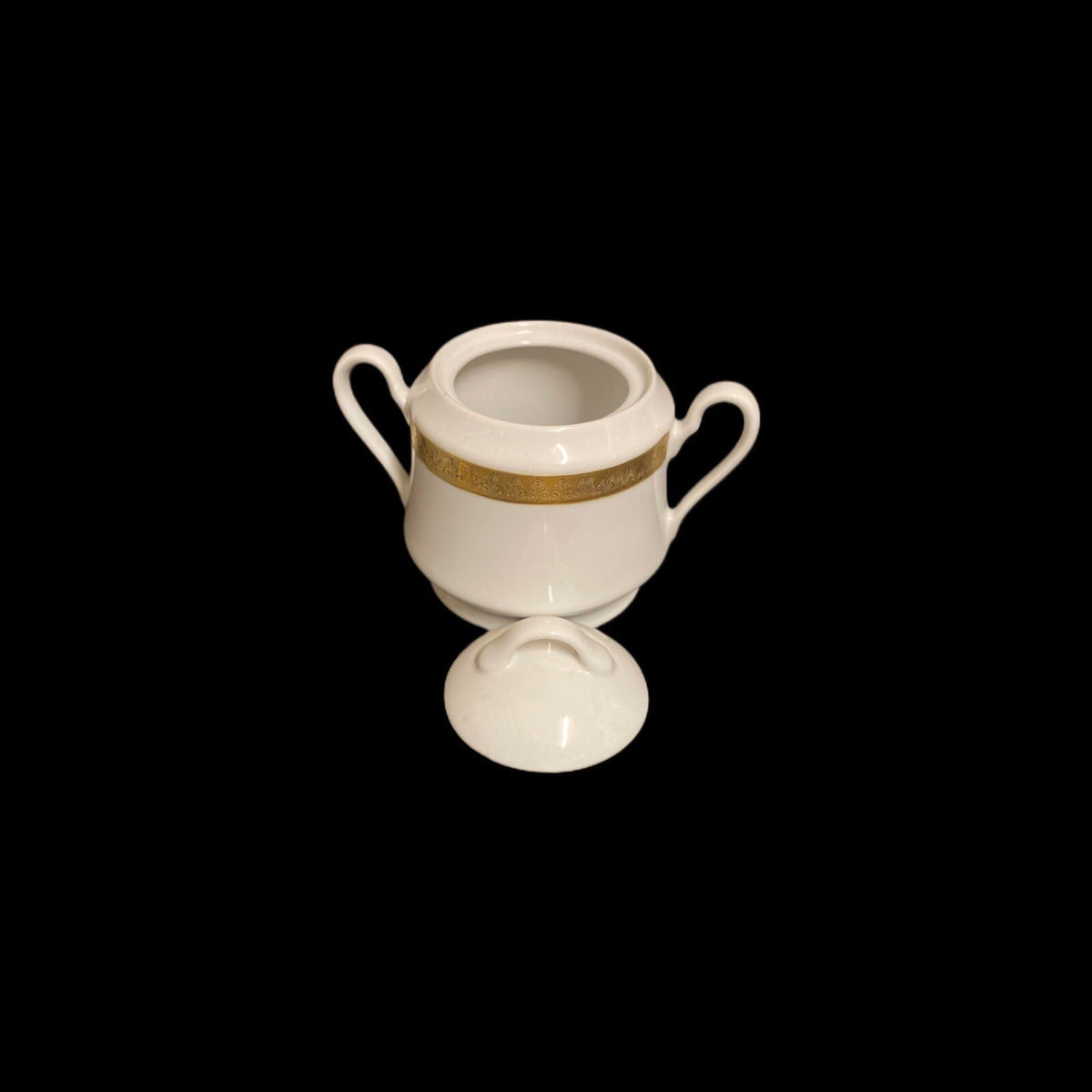Gabbay QUEEN VICTORIA Creamer & Lidded Sugar Bowl Ceramic White Gold Border Trim