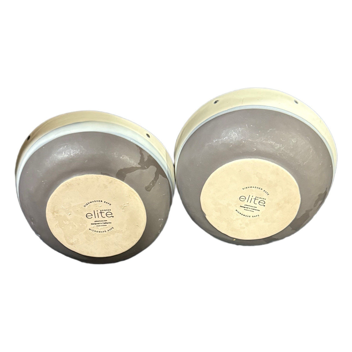 Gibson Elite Rhinebeck Bowls Set of 2 Stoneware Gray Beige Dots 3.5” H 6 3/4” D