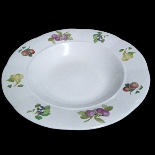 Gibson FRUIT ORCHARD 5-Rim Soup Bowls 9 ¼” D Fruit On Rim White Large Dish