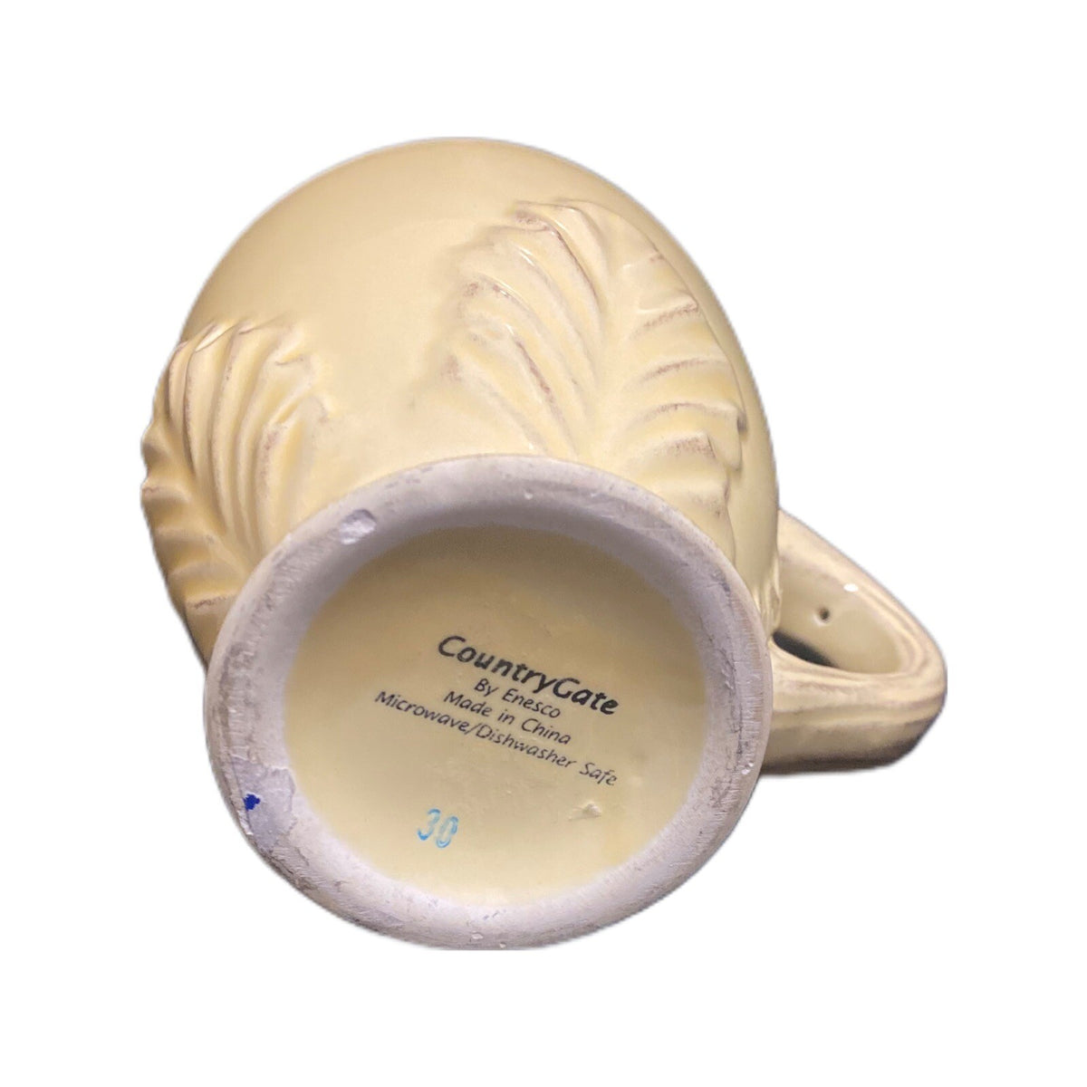 Enesco COUNTRY GATE Mug Yellow Embossed Leaves Footed Cup Coffee Tea Ceramic