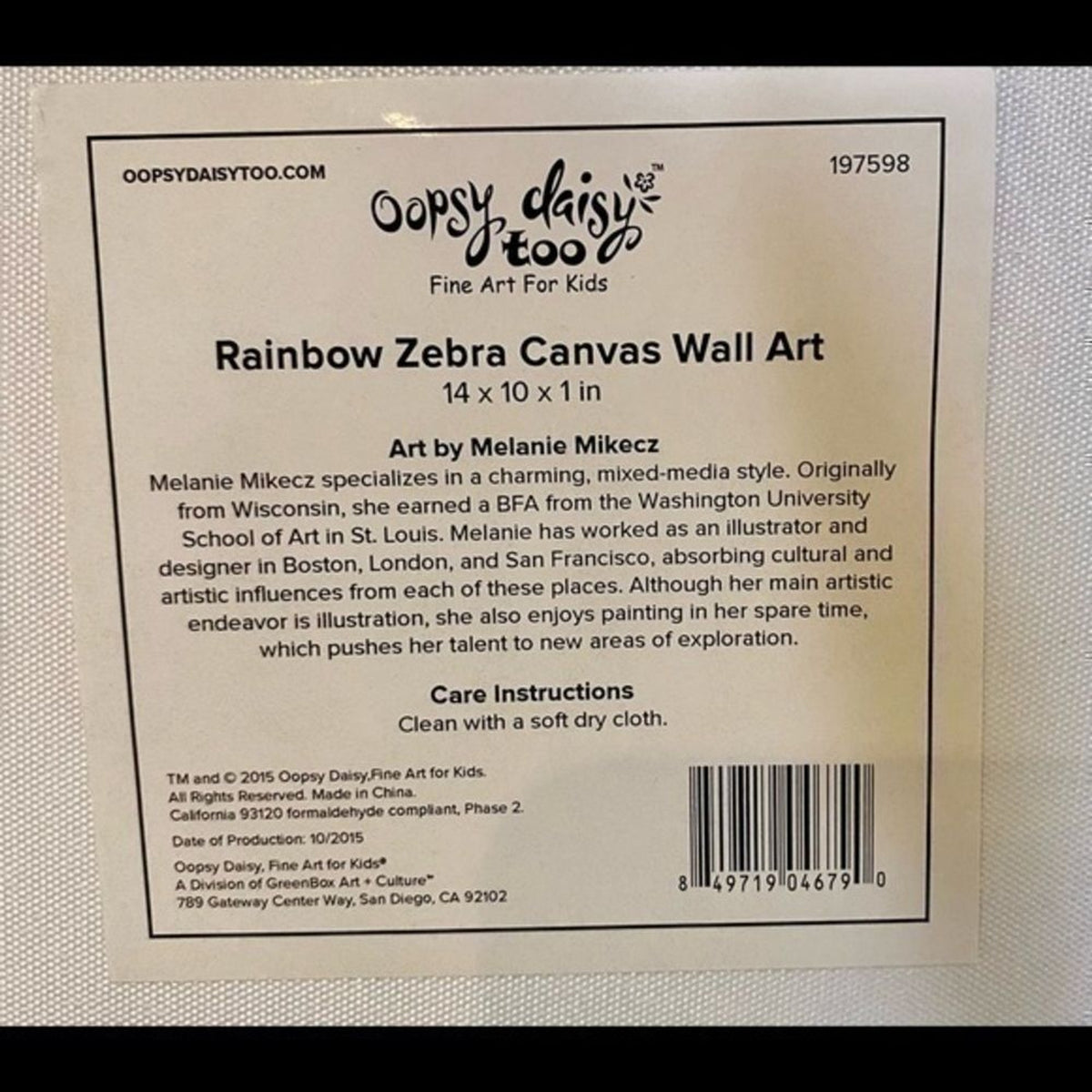 Oopsy Daisy too Rainbow Zebra stretched Canvas Wall Art  Print 14” W x 10”H