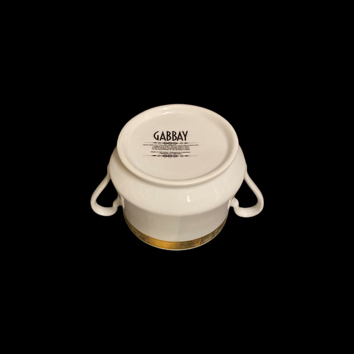 Gabbay QUEEN VICTORIA Creamer & Lidded Sugar Bowl Ceramic White Gold Border Trim
