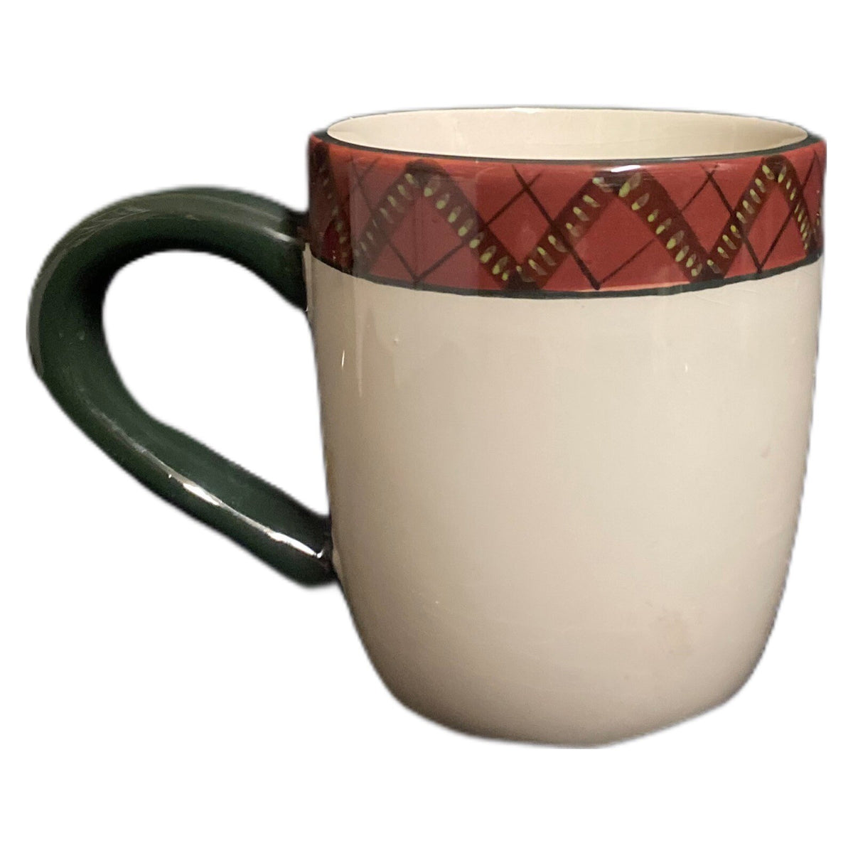 Sakura Holiday Greens 4-Mugs Red Green Plaid Border Coffee Tea  Stoneware Cup