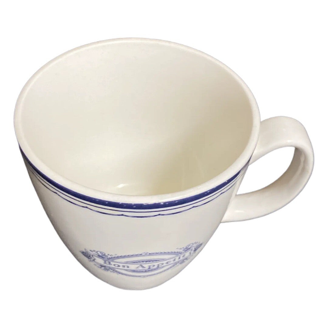 Culinary Arts Bon Appetit Mug Blue White Coffee Cup The Art of Entertaining 14oz