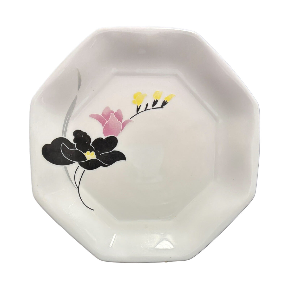 Arcopal France ANAIS  3-Dinner Plates 10 3/4" White Octagonal Floral Dinnerware
