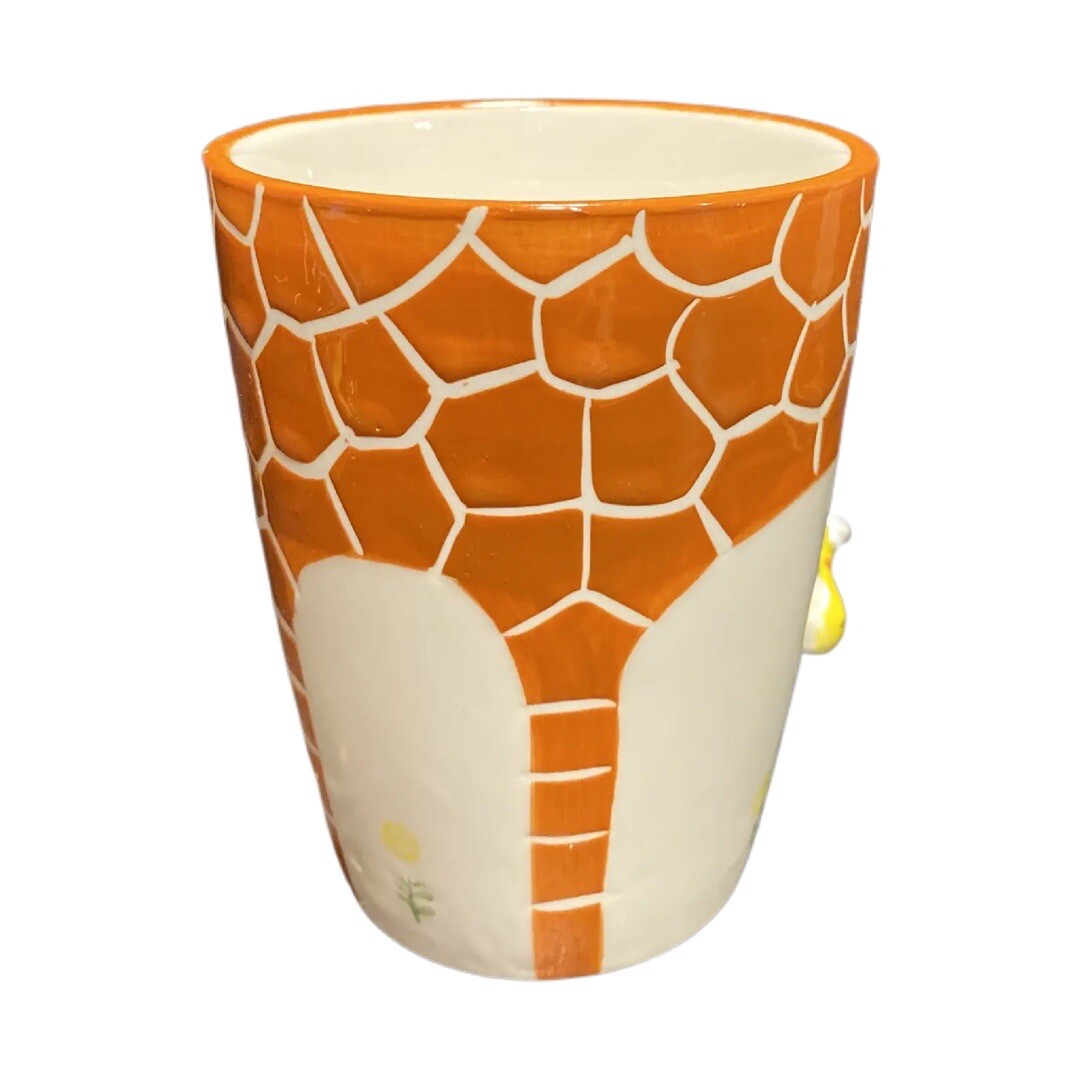 Hand Painted 3D Giraffe Handle Ceramic Coffee Mug Animal Orange Print Tea Cup