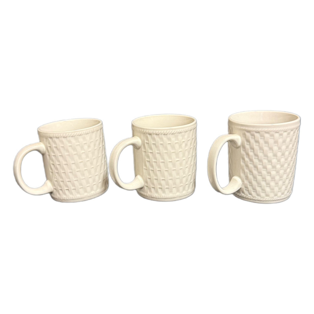 Oneida Wicker White Stoneware Set Of 3 Coffee Mugs Basket Weave