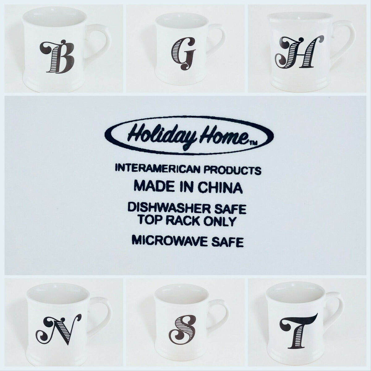 Holiday Home Monogram Ceramic Coffee Mug Personalized Name Letter Initial Cup 