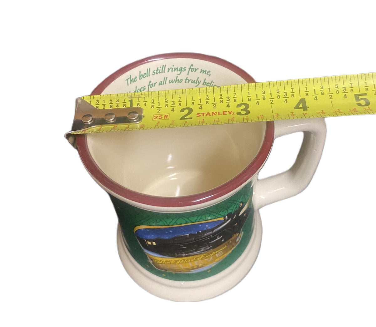The Polar Express Green BELIEVE 3D Raised Ceramic Coffee Chocolate Cup Train