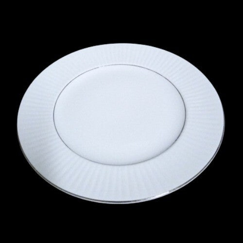 Gibson Designs BLACK TIE 4-Salad Dessert Plates White 7 ½" D Silver Trim Ribbed 
