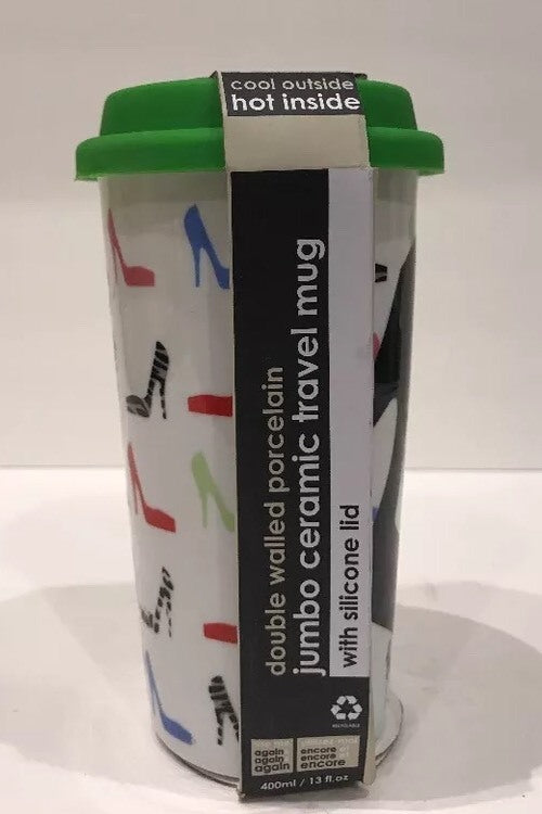 Ciroa Reuse Me Porcelain Travel Mug Green White Red Black Blue Cup Silicon Lid