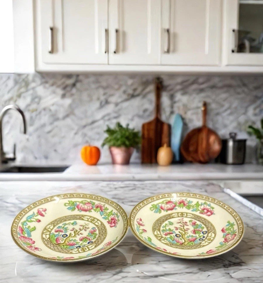 S&S Indian Tree 5.5” Saucer Plates Set of 2 Anchor China England Floral Vintage
