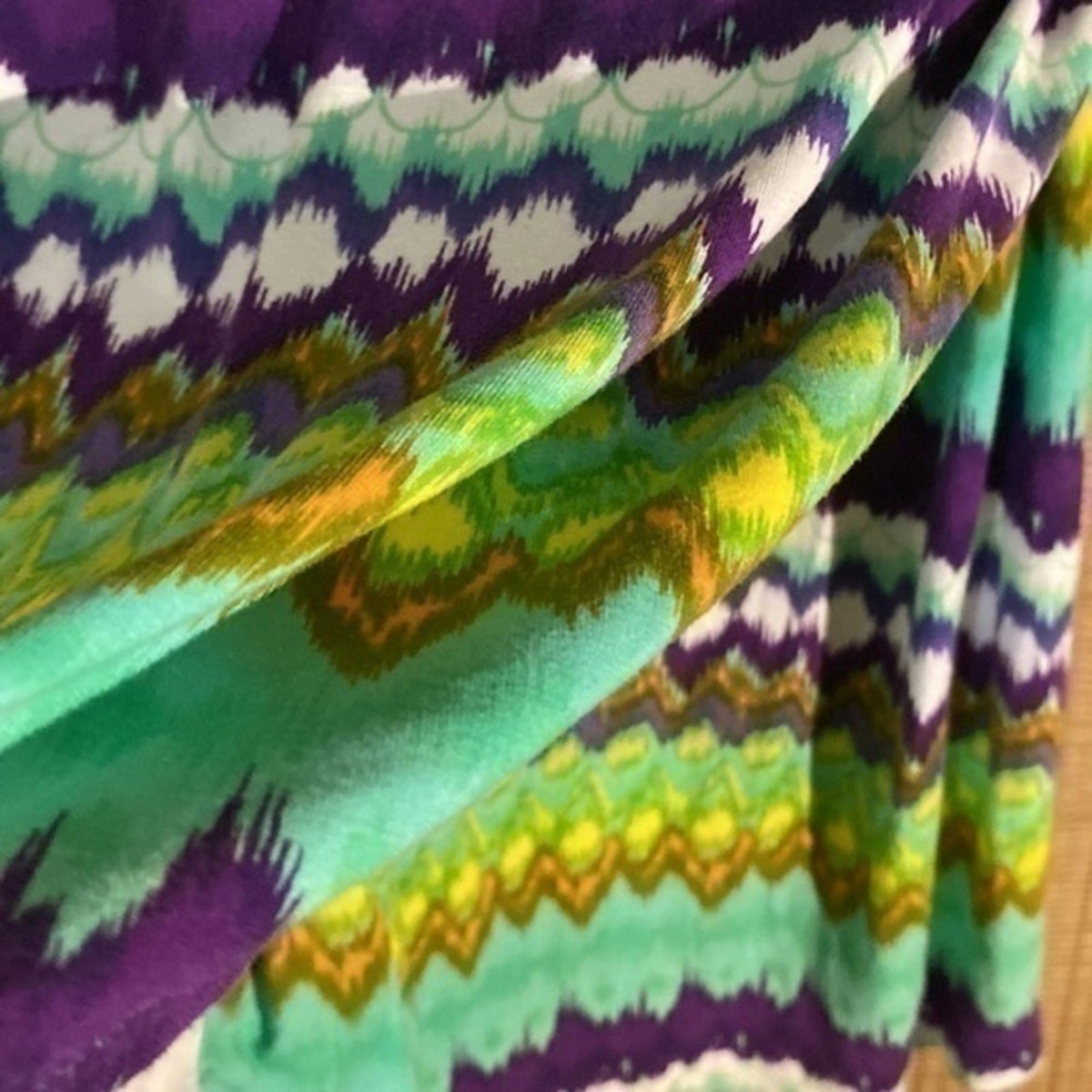 Zen knits colorful faux wrap midi dress rouched elastic back size M Spandex