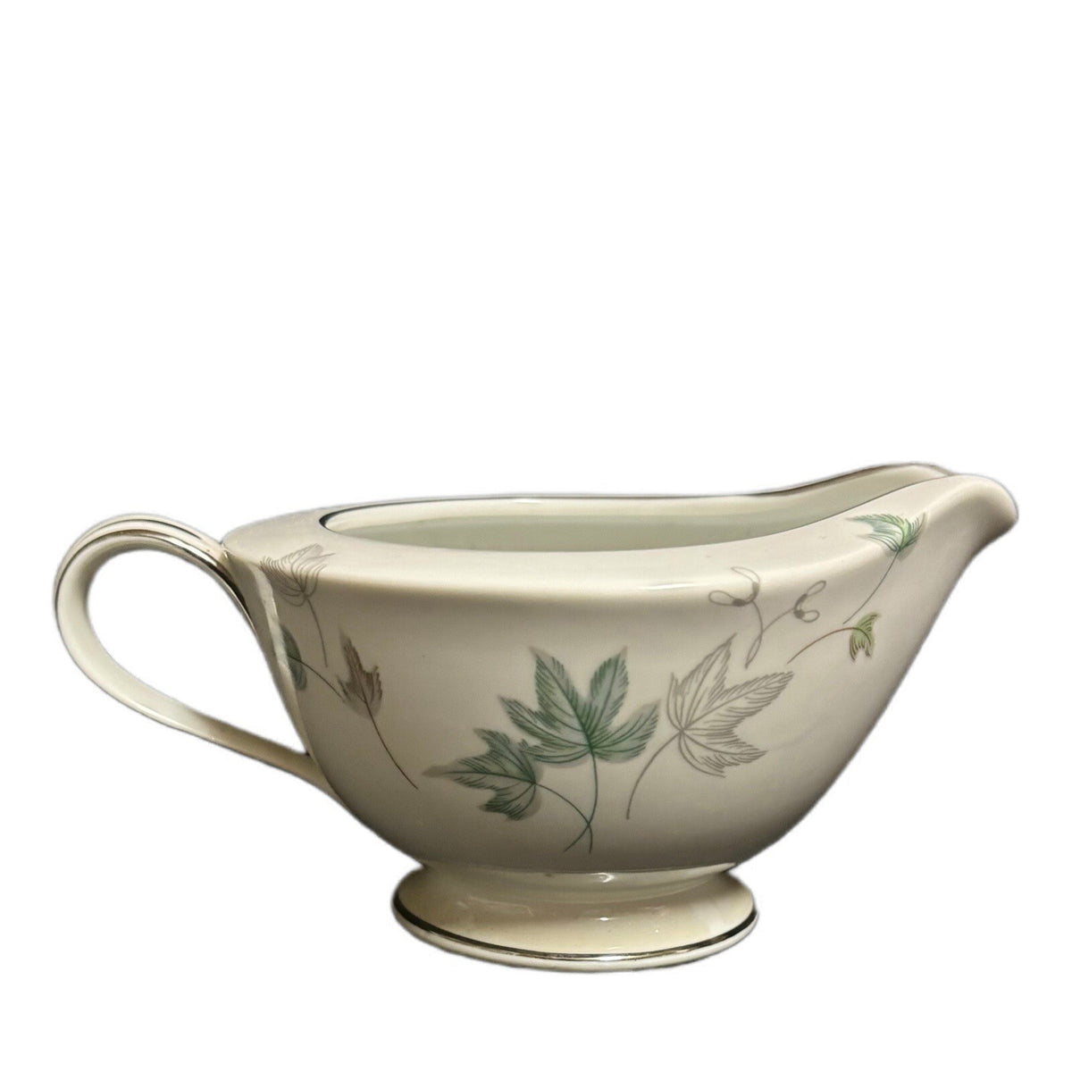 Noritake Greenwood Creamer Milk Condiment Dish Leaves Silver Trim Japan 5769