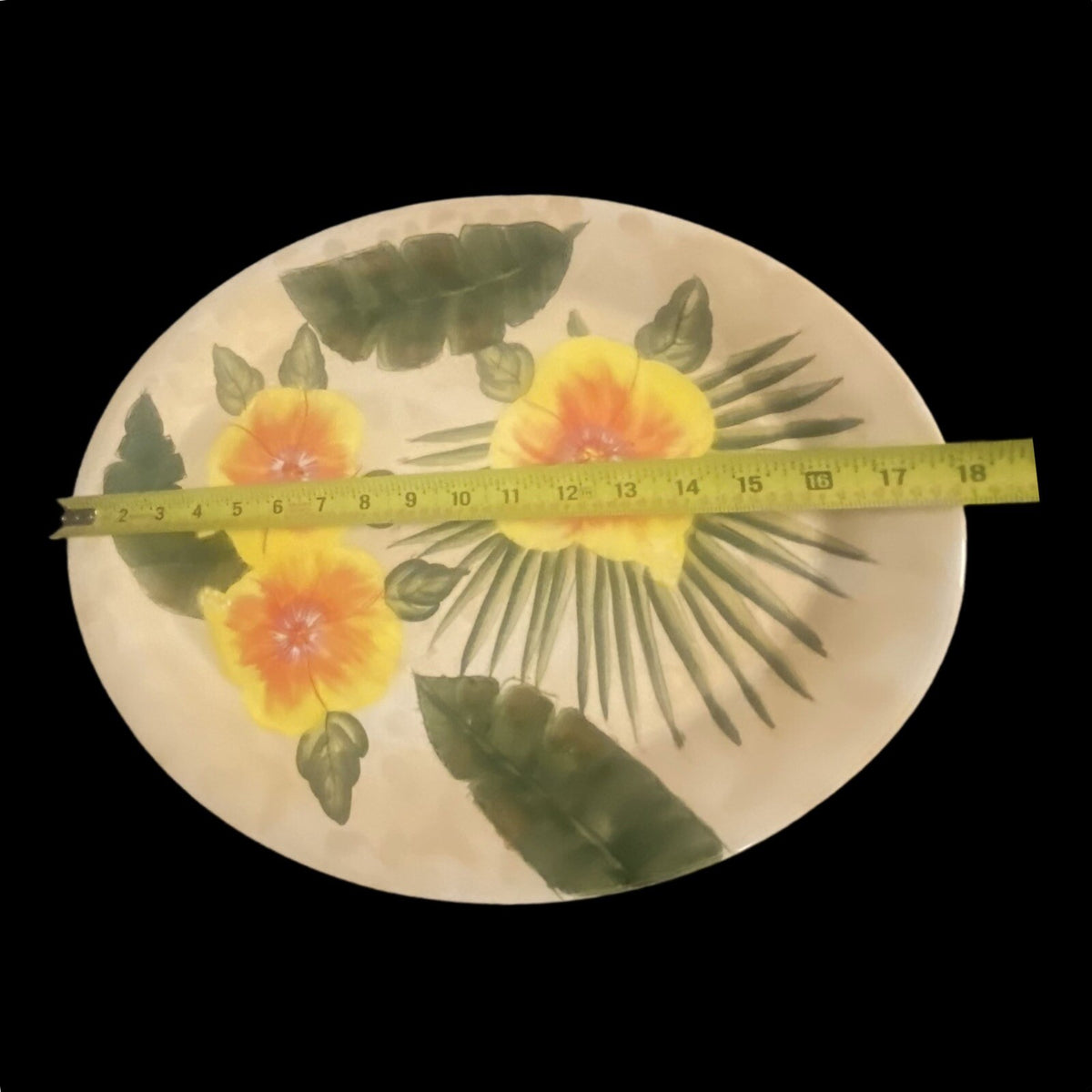 GARDEN RIDGE Pottery Oval Serving Platter Ceramic Floral Palm Leaves Tray