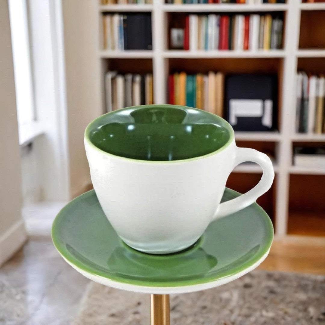 7 Sets Starbucks 2005 Espresso Cup & Saucer 3 oz White Green Collectible