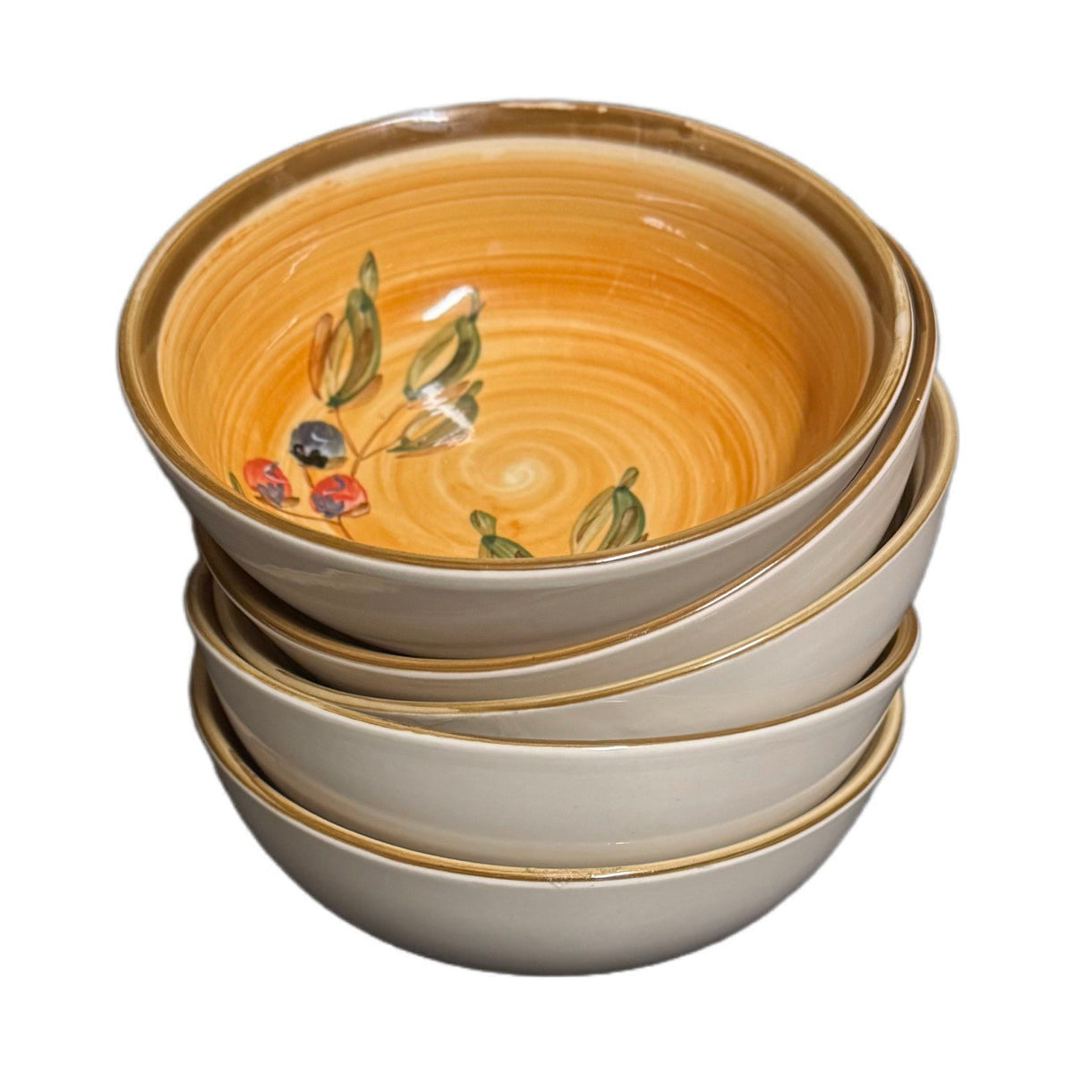 Gibson ROMAN OLIVE 5 Cereal Soup Bowls 6” Hand Painted Yellow Olive Branch