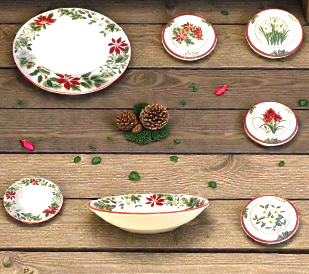 American Atelier Holiday Floral Christmas 16-Piece Stoneware Dinnerware Set