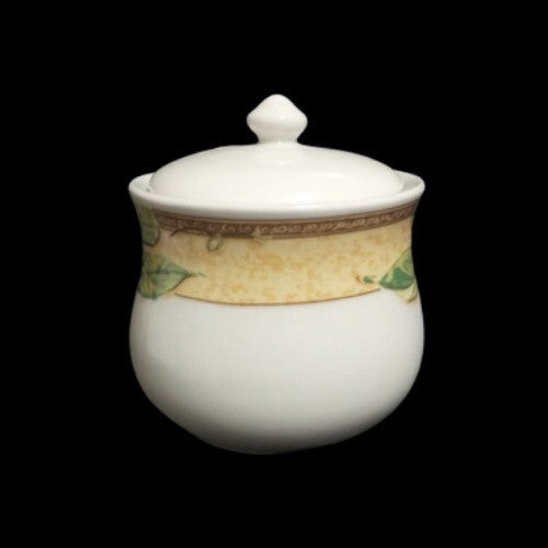 Gibson Designs FRUIT GROVE Sugar Bowl & Lid Cherries Grapes 3 ¾”H White & Fruits