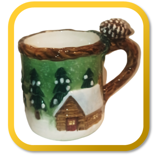 Christmas Coffee Mug Tree Moose  Pine Cone Home Holiday Ceramic 12 oz Tea Cup.