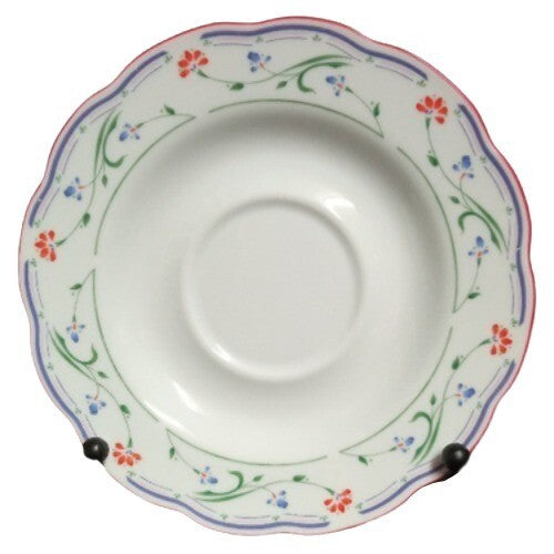 Gibson Designs GRACE 6-Saucers 5 7/8" D Blue Red Flowers Green & Blue Lines