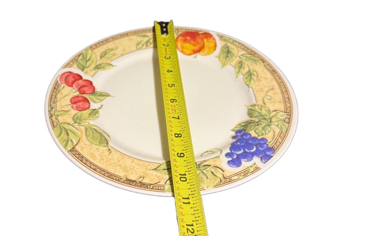 Gibson Designs Fruit Grove Dinner Plates Set of 4 Cherries Grapes Peach 10 3/8”D