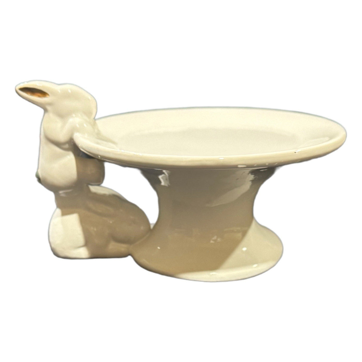 White Ceramic Bunny Pedestal Plate with Gold Ears – Cake Stand or Trinket Dish