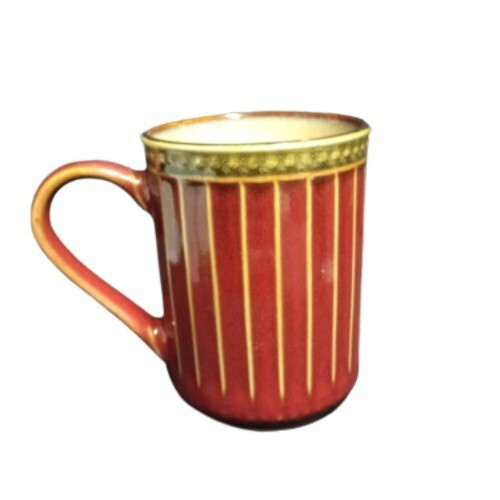 Gibson Elite ARTISTE RED Mug 10oz Brown Rim Ribbed & Dots Coffee Tea Ceramic Cup