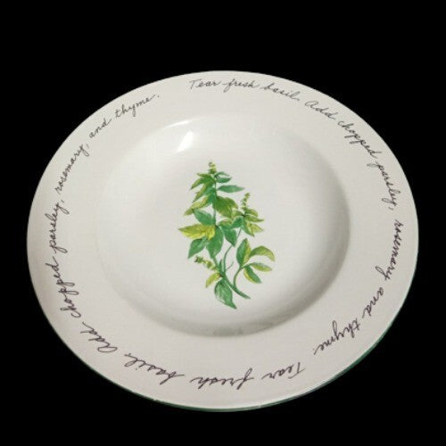 Gibson Designs HERB GARDENS 4-Rim Soup Bowls 8 ½” D Words On Rim Pasta Dish