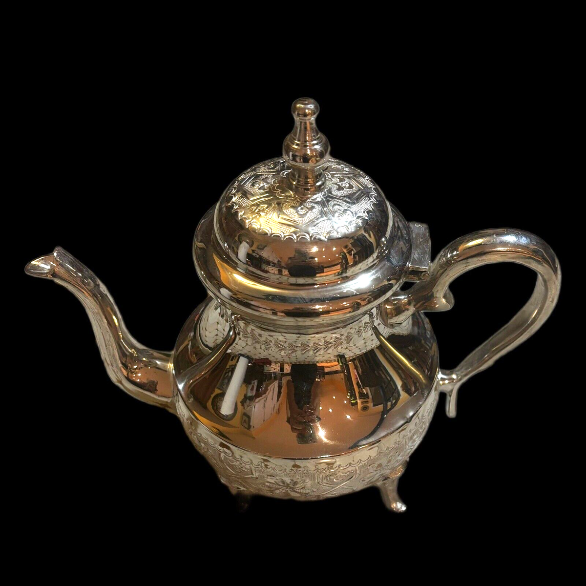Moroccan Teapot Artisan Handcrafted Silver  Design Intricate Engraved