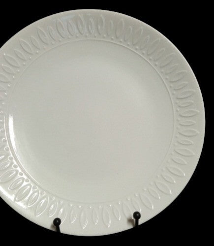 Gibson Designs WHITE DIAMONDS 2-Dinner Plates 10 3/8”D Embossed Oval Design