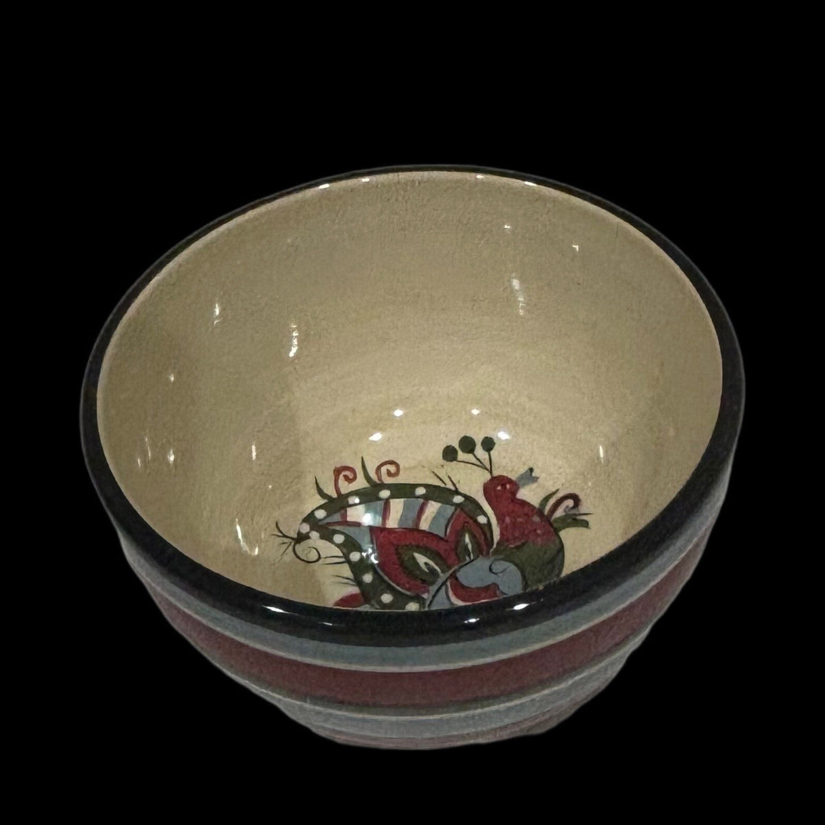 Tabletops Unlimited BOULEVARD 4 Cereal Bowls Hand Painted Bird Striped Soup Dish