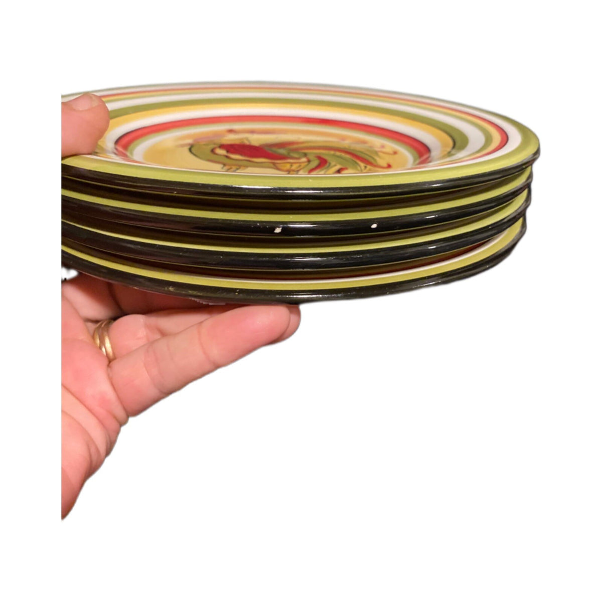 RAFEAL ROOSTER Hand Painted Salad Luncheon 4-Plates Tabletops Gallery Farmhouse
