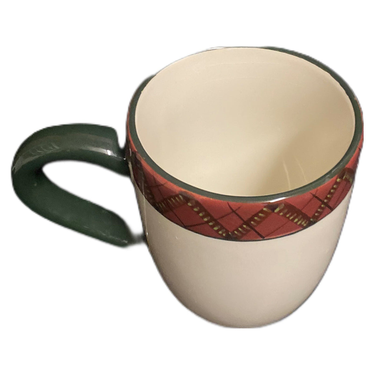 Sakura Holiday Greens 4-Mugs Red Green Plaid Border Coffee Tea  Stoneware Cup
