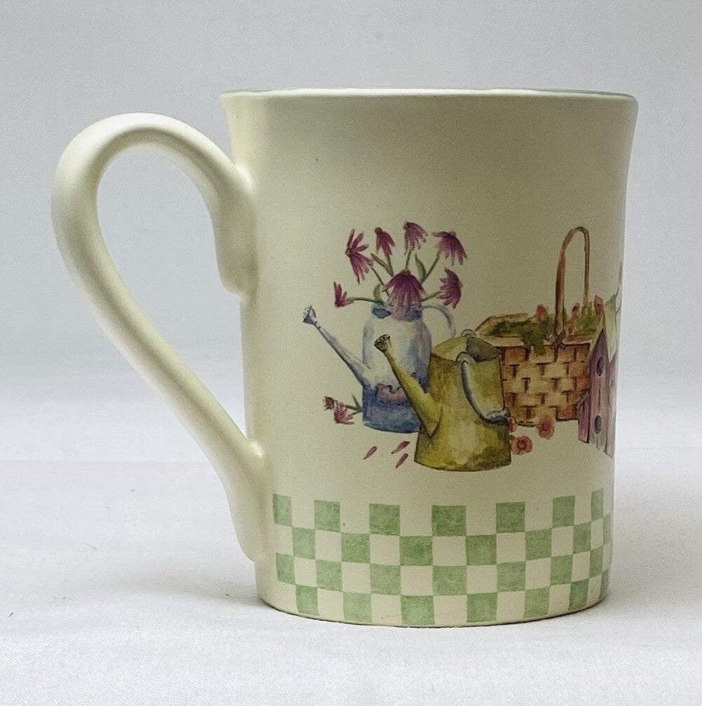 Sonoma In The Garden Mug Green Check Birdhouse Watering Can Coffee Cup