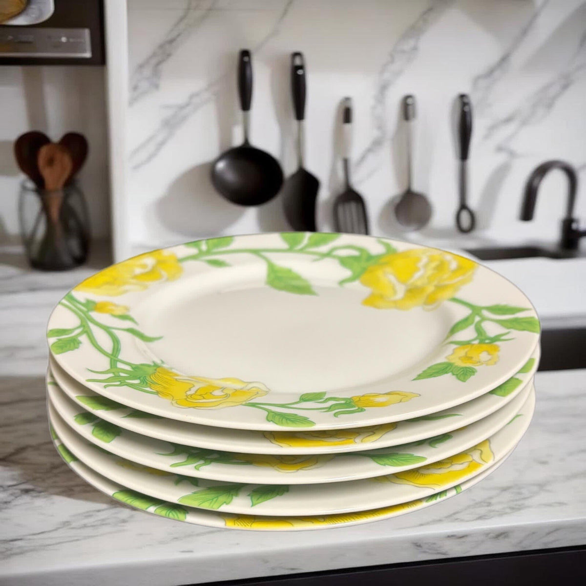 Fitz & Floyd Yellow Rose 5-Salad Plates Ceramic Dessert Appetizer Dinnerware
