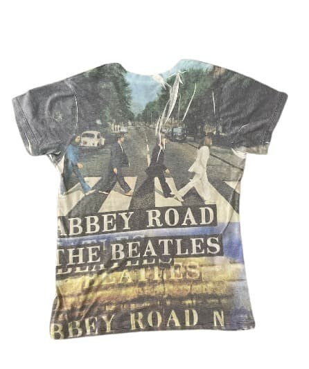 T-Shirt Abbey Road The Beatles L  Woman Gray White Yellow Tee V Neck Top