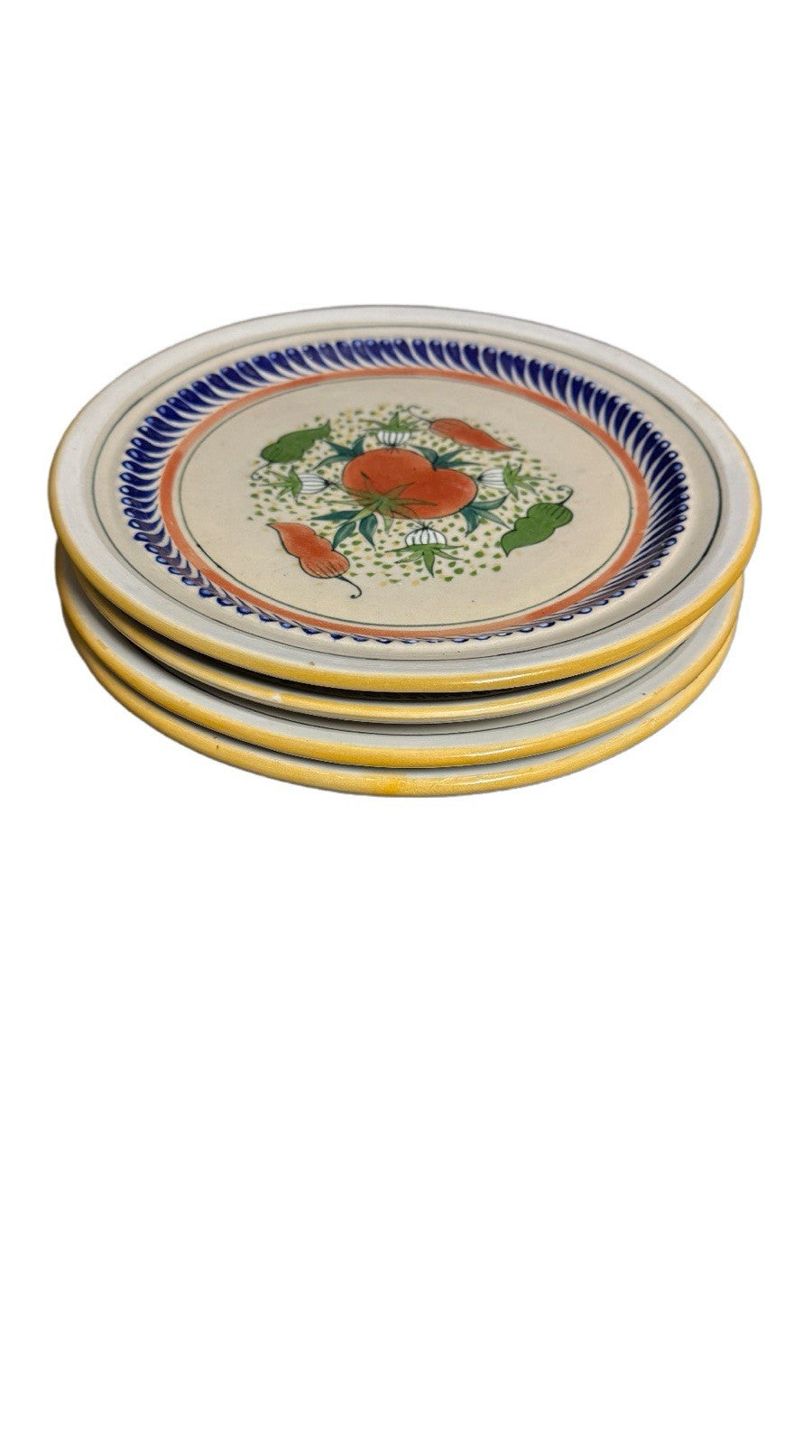 Vintage Set of 4 Erandi Tonala Mexico Hand-Painted Dinner Plates Toscana 11”D