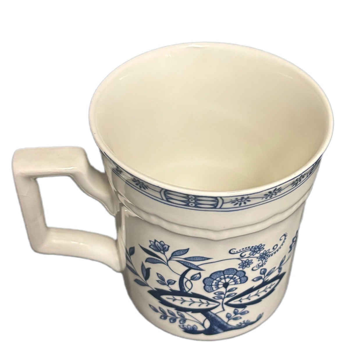 Vintage 2-Kensington Mugs Staffordshire England Ironstone Coffee Cup Blue Ivory